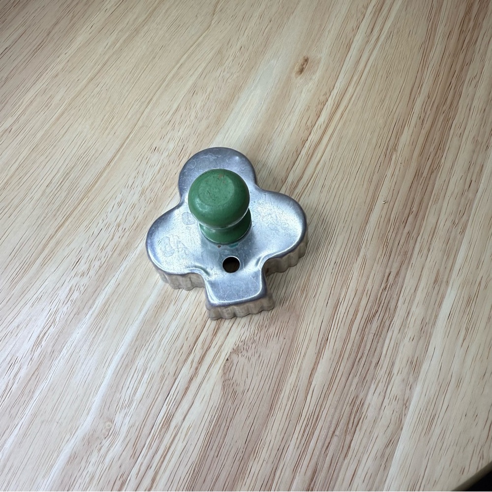 Vintage Silver Club with Green Wooden Handle Cookie Cutter